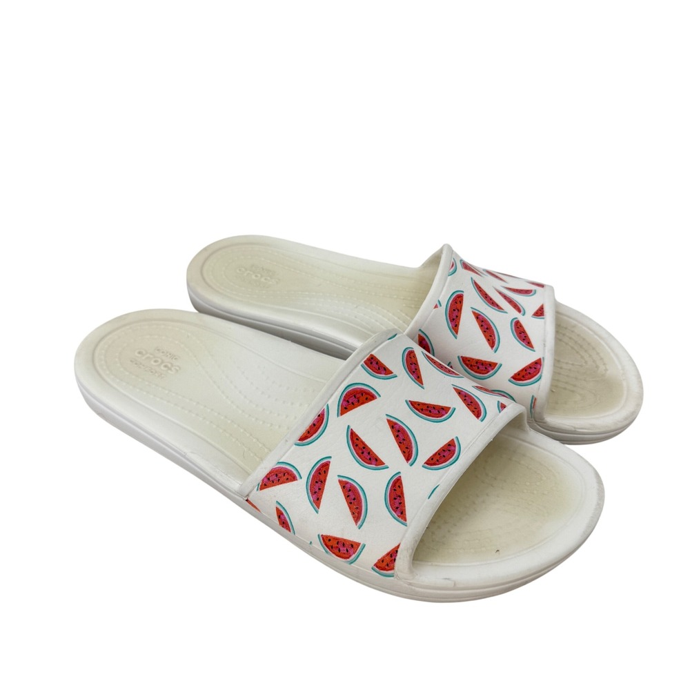 Crocs Classic Slide White Watermelon Fruit Print Sandals Women Size 9 Lighteight